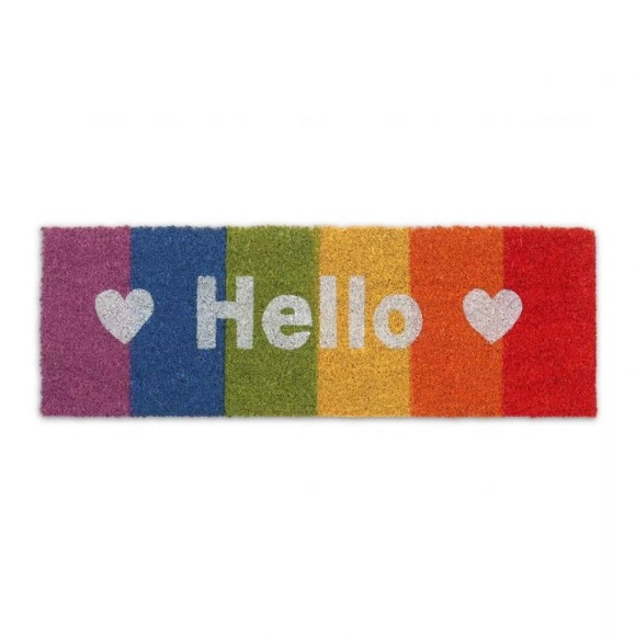 B2X - Kokos-Fußmatte ?Hallo? Regenbogen, 25X75CM