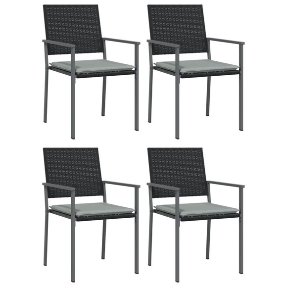 vidaXL Gartenstühle mit Kissen 4 Stk. Schwarz 54x62,5x89cm Poly Rattan