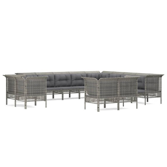 vidaXL 13-tlg. Garten-Lounge-Set mit Kissen Grau Poly Rattan