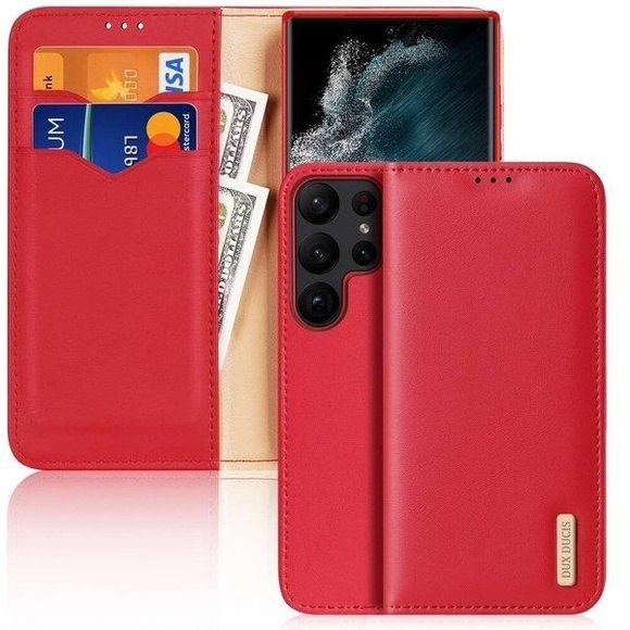 Dux Ducis - Samsung Galaxy S23 Ultra 5G Flip Wallet Cover Echtleder Tasche (RFID Schutz) - Rot