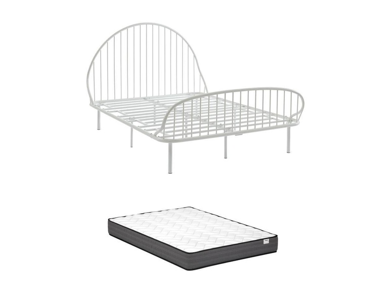 Bett - 140 X 190 Cm - Metall - Weiß + Matratze - Iselia Unisex Weiss 140X190CM