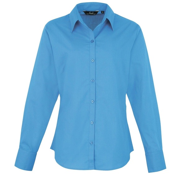 Popeline Bluse Arbeitshemd, Langärmlig Damen Saphirblau 44