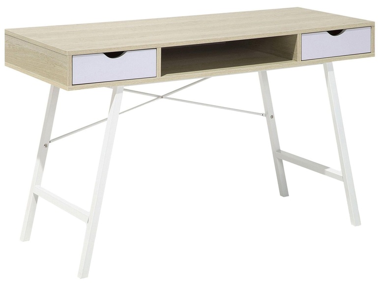 Beliani Schreibtisch hellbraun/weiss 120 x 48 cm 2 Schubladen CLARITA