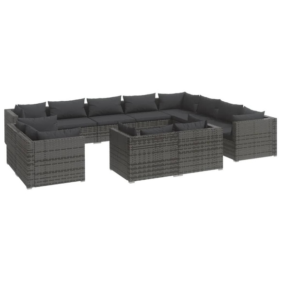 vidaXL 12-tlg. Garten-Lounge-Set mit Kissen Grau Poly Rattan