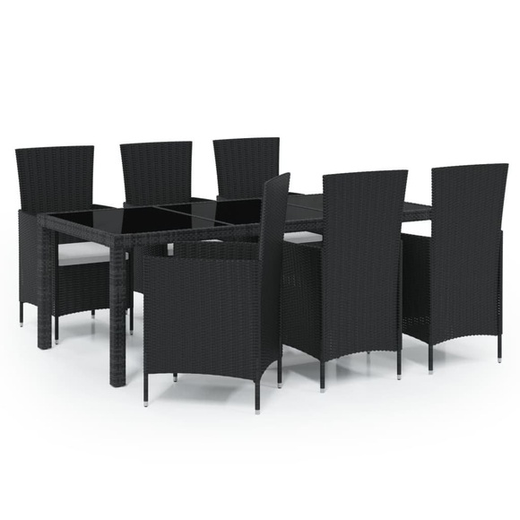 vidaXL 7-tlg. Garten-Essgruppe mit Auflagen Poly Rattan Schwarz
