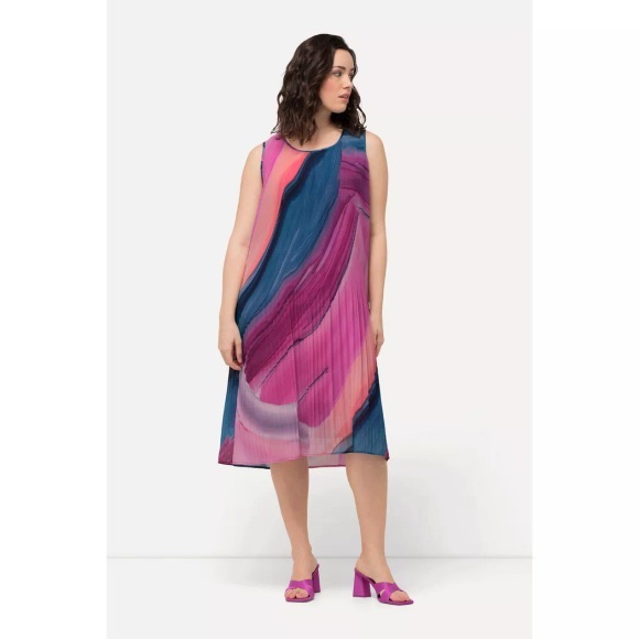 Ulla Popken - Plissee-Minikleid, Farbverlauf, A-Linie, Rundhals, ärmellos, für Damen, Violett, Größe 50/52
