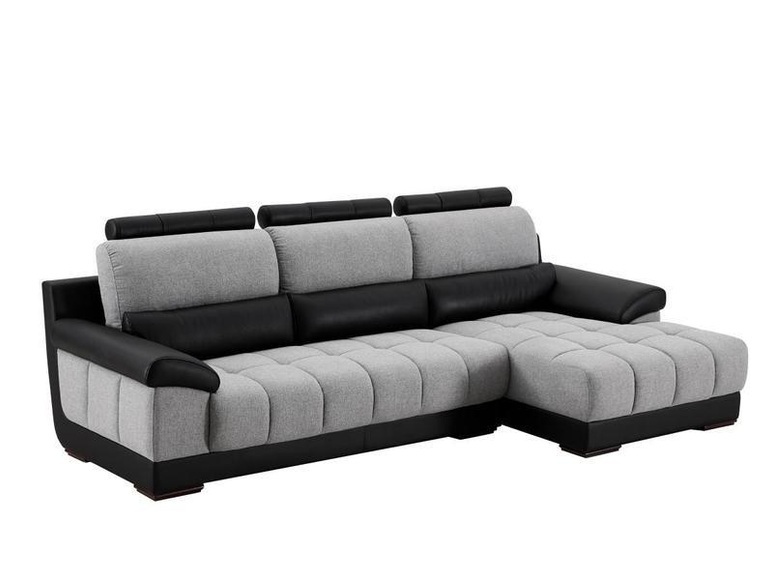 Ecksofa - Ecke Rechts - Stoff & Leder - Schwarz & Grau - ARAGON Ecksofa - Ecke Rechts - Stoff & Leder - Schwarz & Grau - ARAGON