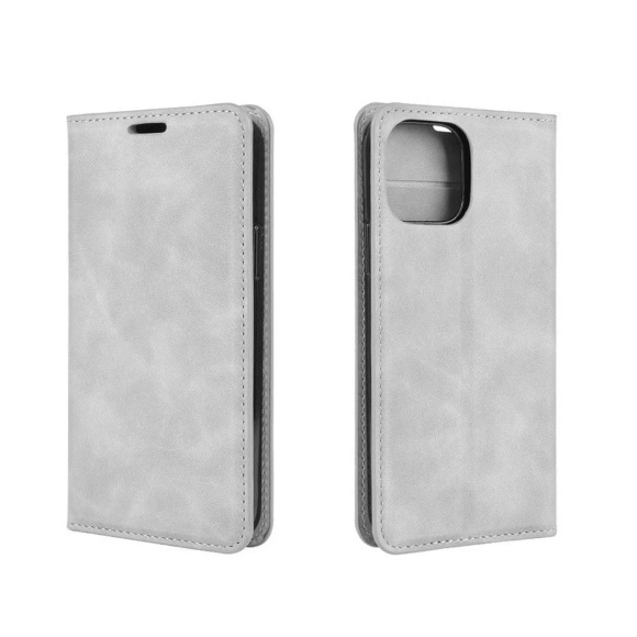 iPhone 12 / 12 Pro - Seidige Stand Flip Case Hülle grau
