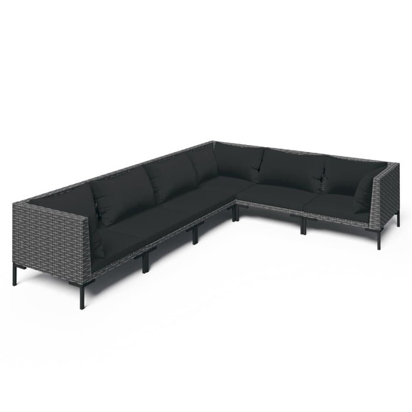 vidaXL 6-tlg. Garten-Lounge-Set mit Auflagen Poly Rattan Dunkelgrau