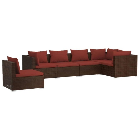 vidaXL 6-tlg. Garten-Lounge-Set mit Kissen Poly Rattan Braun