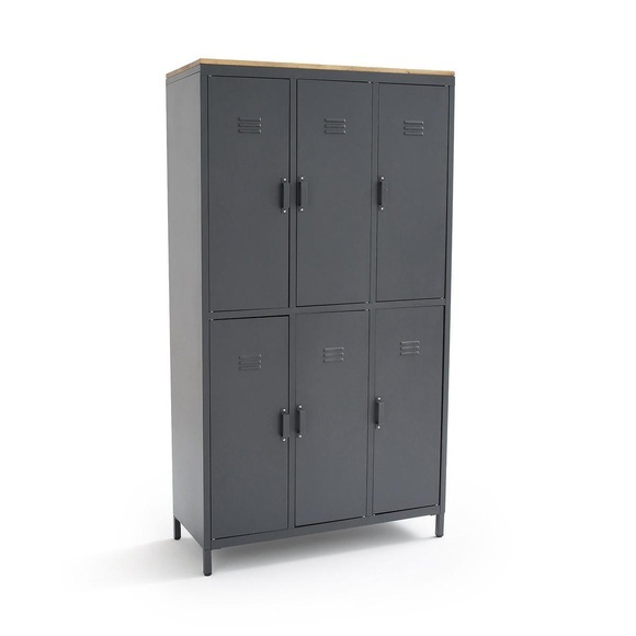 Kleiderschrank HIBA, Schliessfächer-Look, 6 Türen, Metall/Eiche