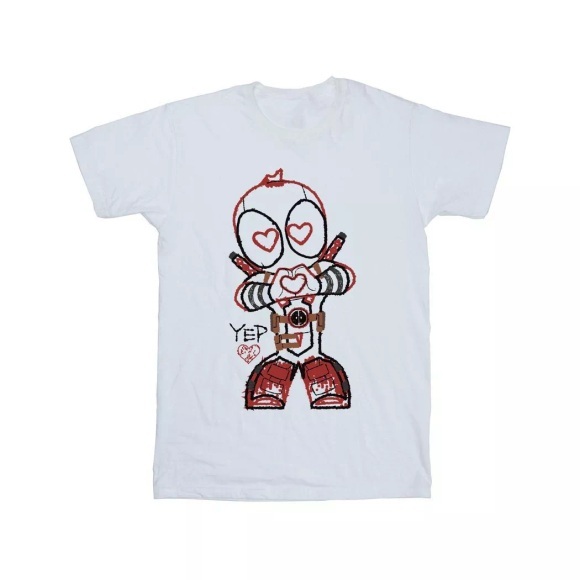Deadpool Love Beam Line Tshirt Unisex Weiss 140/146