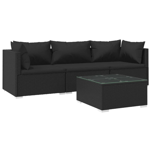 vidaXL 4-tlg. Garten-Lounge-Set mit Kissen Poly Rattan Schwarz