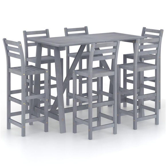 vidaXL 7-tlg. Garten-Bar-Set Grau Massivholz Akazie