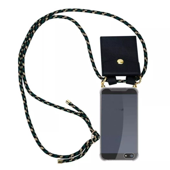 Cadorabo Handy Kette für Apple iPhone 5 / 5S / SE in CAMOUFLAGE – Silikon Necklace Umhänge Hülle mit Gold Ringen, Kordel Band Schnur und abnehmbare...