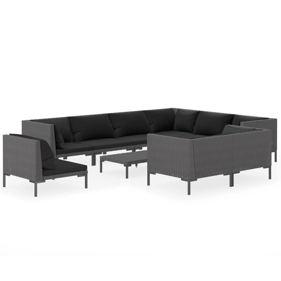 vidaXL 10-tlg. Garten-Lounge-Set mit Auflagen Poly Rattan Dunkelgrau