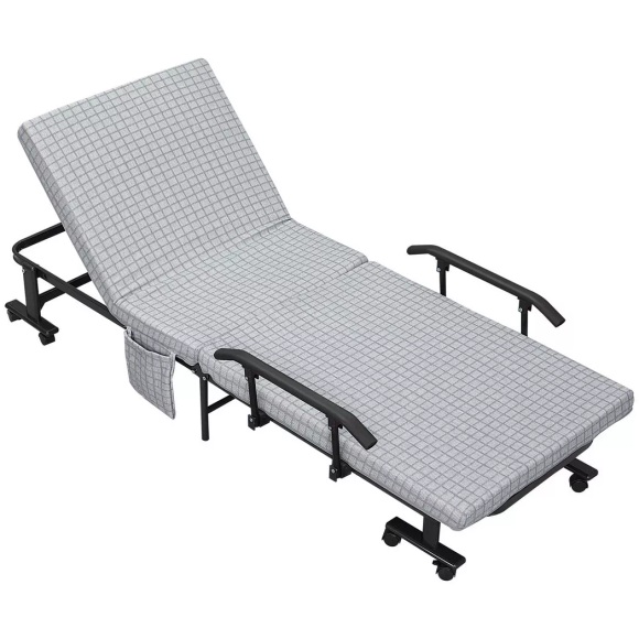 Northio - Klappbett Gästebett mit Rollen, Sessel, 5-stufig verstellbare Rückenlehne, Reisebett, Stahlrahmen, Hellgrau+Schwarz, 190x76x33cm, 70X190CM