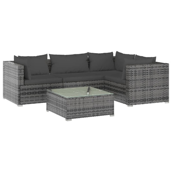 vidaXL 5-tlg. Garten-Lounge-Set mit Kissen Poly Rattan Grau