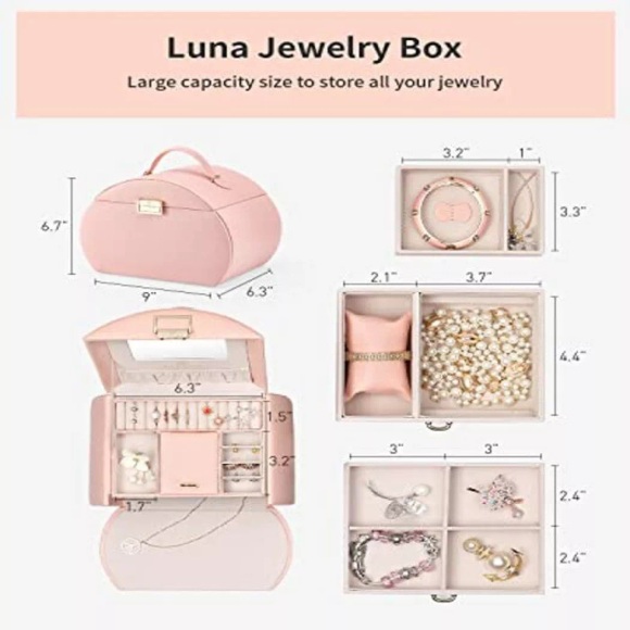 Only-bags.store - Schmuckkästchen, Leder-Schmuckkästchen mit Spiegel, Schmuckkästchen Schubladen, Teenager-Ohrringe, Halsketten, Armbänder und Uhren Schmuck Aufbewahrung, One Size, Pink