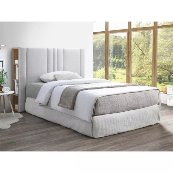 Bett-kopfteil Mit Stauraum 140 Cm - Stoff - Hell & Holzfarben - Siveri Unisex Taubengrau ONE SIZE