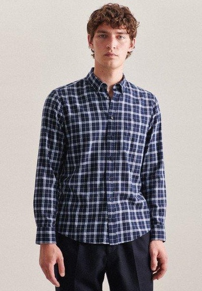 Casual Hemd Regular Fit Langarm Karo Herren Dunkelblau S