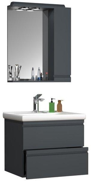 3-tlg. Waschplatz Waschtisch 60 cm Badmöbel Set Waschbecken grifflose Schublade Spiegelschrank Silora L 3-tlg. Waschplatz Waschtisch 60 cm Badmöbel Set Waschbecken grifflose Schublade Spiegelschrank Silora L