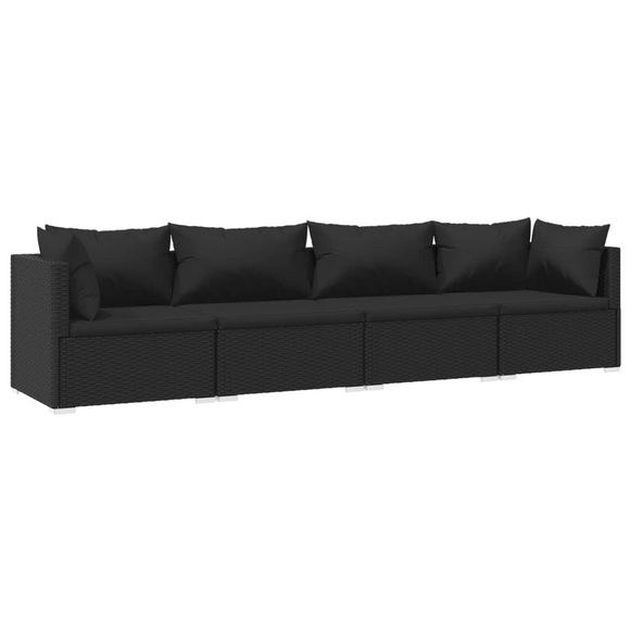 vidaXL 4-tlg. Garten-Lounge-Set mit Kissen Poly Rattan Schwarz