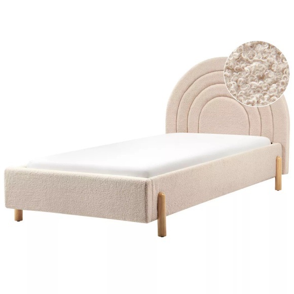 Beliani - Bett mit Lattenrost aus Bouclé Retro ANET, 90x200 cm, Perle