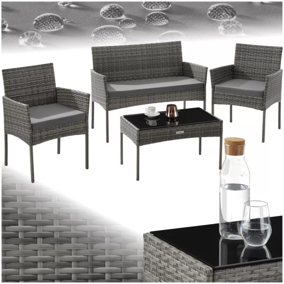 Tectake - Rattan Gartenset Palese für 4 Personen, pezzi, Grau