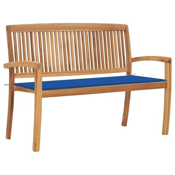 vidaXL Stapelbare Gartenbank mit Auflage 128,5 cm Massivholz Teak