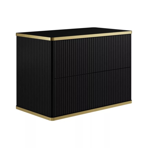 Waschbeckenunterschrank - Streifenoptik - Goldfarbene Umrandung - Schwarz - 80 cm - KELIZA Waschbeckenunterschrank - Streifenoptik - Goldfarbene Umrandung - Schwarz - 80 cm - KELIZA