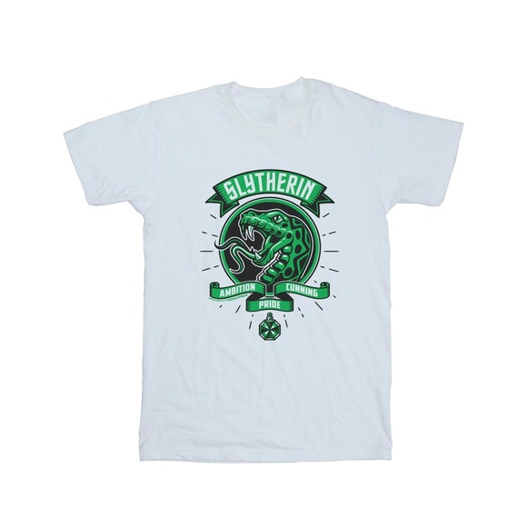 Slytherin Toon Crest Baumwollboyfriend Tshirt Damen Weiss L