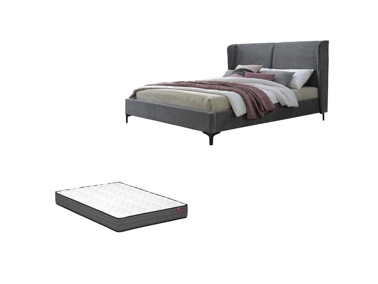 Bett mit Matratze - 140 x 200 cm - Stoff - Grau - HILIAPA Bett mit Matratze - 140 x 200 cm - Stoff - Grau - HILIAPA
