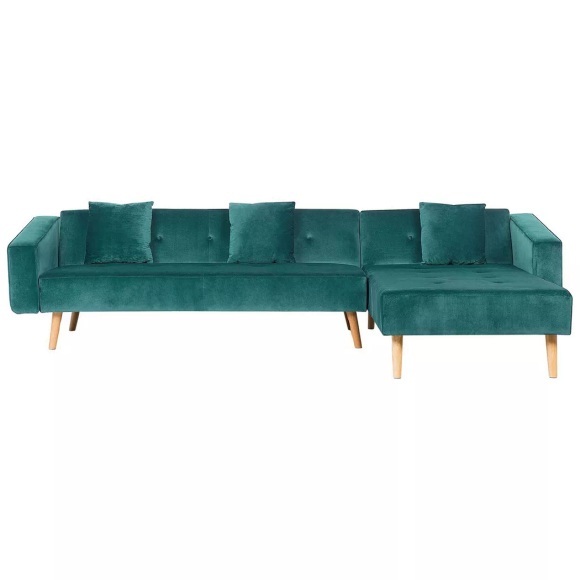 Beliani Ecksofa linksseitig Samtstoff grün Schlaffunktion VADSO