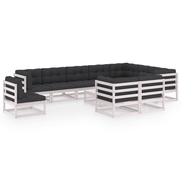 vidaXL 11-tlg. Garten-Lounge-Set mit Kissen Weiß Kiefer Massivholz