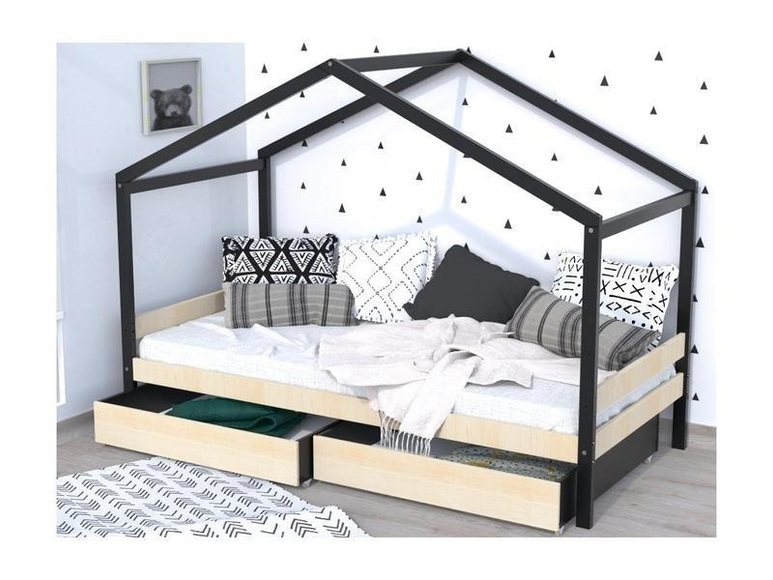 Kinderbett Hausbett mit 2 Schubladen Fichte massiv Naturfarben ELFIA Kinderbett Hausbett mit 2 Schubladen Fichte massiv Naturfarben ELFIA