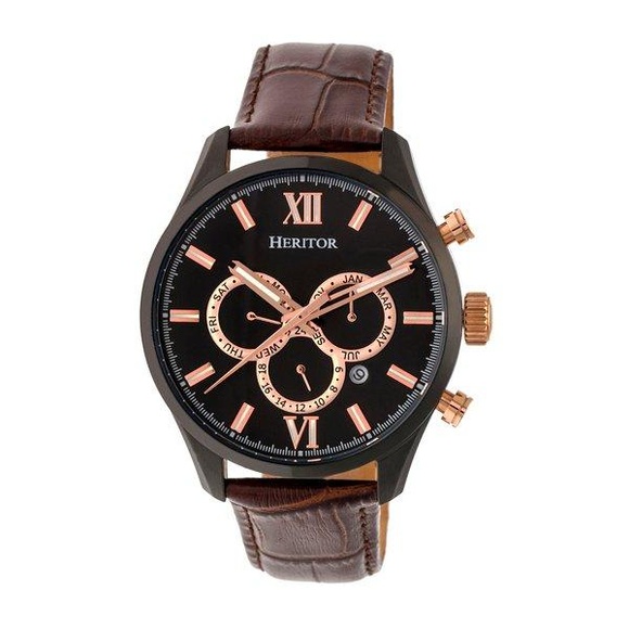 Heritor - Automatik-Lederarmbanduhr Benedict - Braun