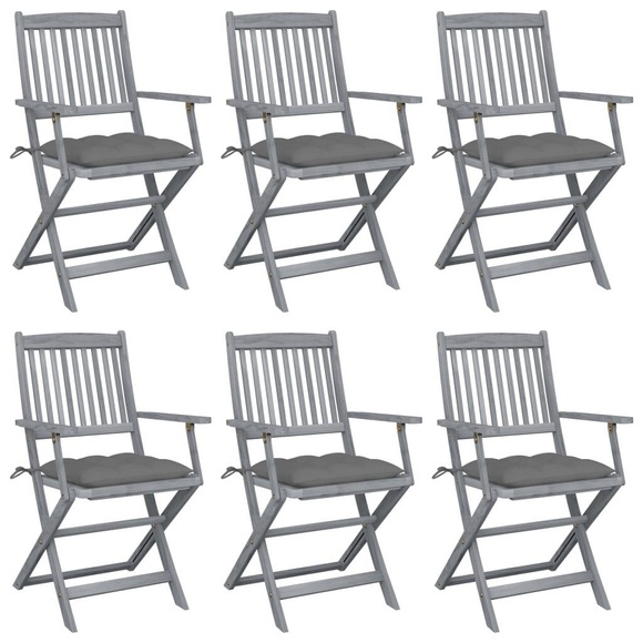 vidaXL Klappbare Gartenstühle 6 Stk. mit Kissen Massivholz Akazie