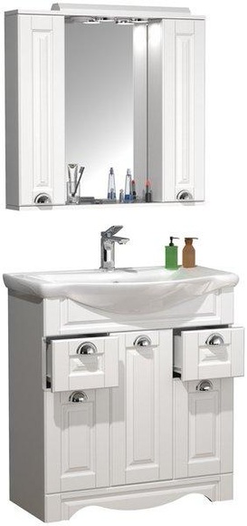 3-tlg. Waschplatz Waschtisch Breite 75 cm Badmöbel Set Waschbecken Spiegelschrank Schubladen Landhaus Casalo XL 3-tlg. Waschplatz Waschtisch Breite 75 cm Badmöbel Set Waschbecken Spiegelschrank Schubladen Landhaus Casalo XL