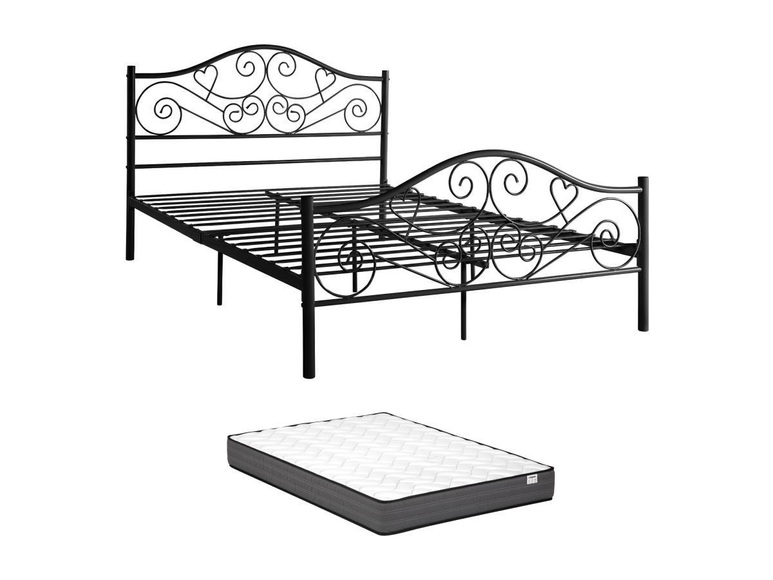 Metallbett - 140 x 190 cm - Schwarz + Matratze - LEYNA Metallbett - 140 x 190 cm - Schwarz + Matratze - LEYNA