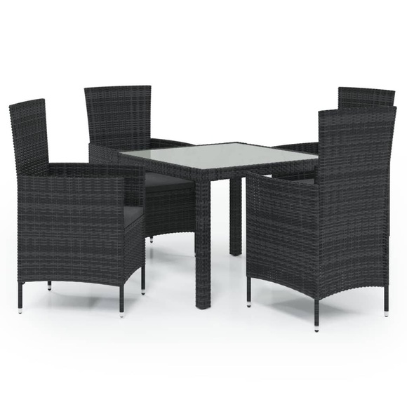 vidaXL 5-tlg. Garten-Essgruppe mit Auflagen Poly Rattan Schwarz
