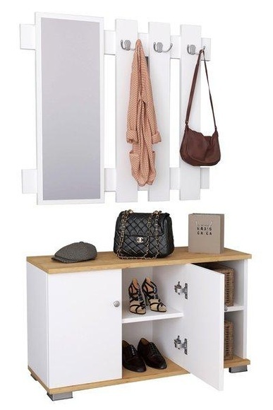 2-tlg. Holz Sitzbank Schuhschrank Schuhregal Garderobe Dielenmöbel Gados XL 2-tlg. Holz Sitzbank Schuhschrank Schuhregal Garderobe Dielenmöbel Gados XL