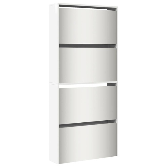 vidaXL Schuhschrank mit Spiegel 4 Fächer Hochglanz-Weiß 63x17x134 cm