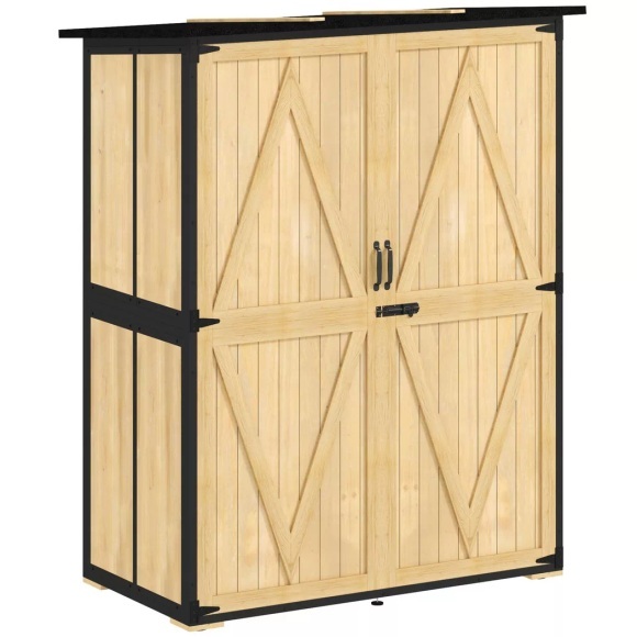 Northio - Gartenschrank, Geräteschuppen aus Holz, Wetterfest Geräteschrank mit 2 Türen, Regale, Werkzeughaus mit Asphaltdach, Werkzeugschrank für Garten, Terrasse, 140 x 74 x 173 cm, Naturholz |, 140 x 135 cm