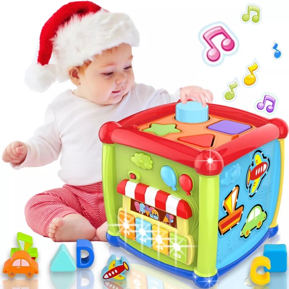 Activity-board - Babyspielzeug 6 in 1 motorische Fähigkeiten Würfel Kinderspielzeug Form Sortierer Klavier Licht Musik, One Size, Multicolor