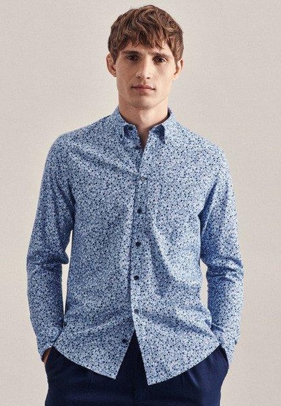Casual Hemd Regular Fit Langarm Druck Herren Hellblau L