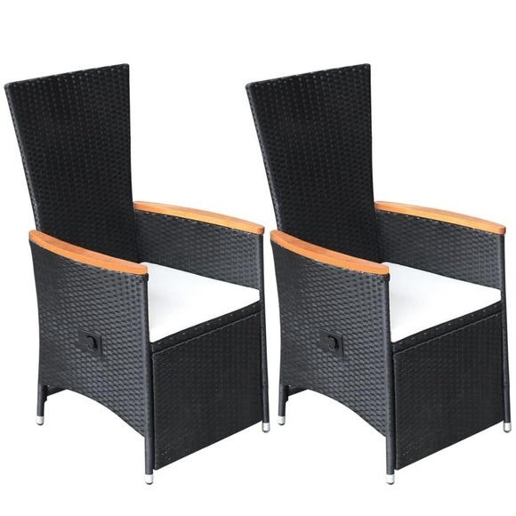 vidaXL Garten-Liegestühle 2 Stk. mit Auflagen Poly Rattan Schwarz