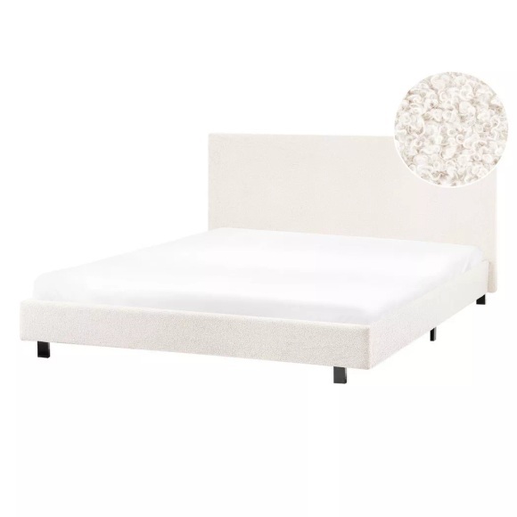 Beliani - Bett mit Lattenrost aus Bouclé  ALBI, 140x200 cm, Schneeweiss