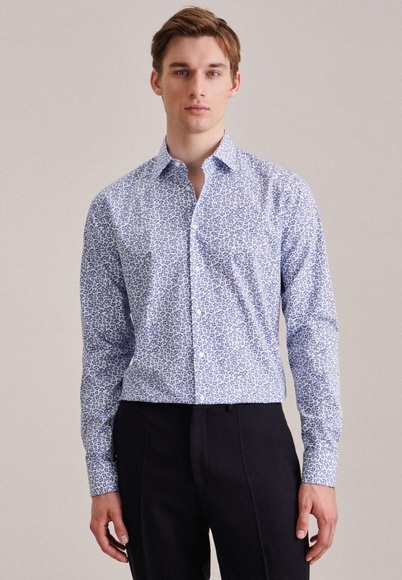 Business Hemd Shaped Fit Extra Langer Arm Floral Unisex Blau 38