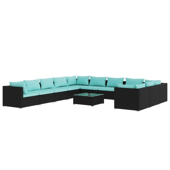 vidaXL 12-tlg. Garten-Lounge-Set mit Kissen Poly Rattan Schwarz
